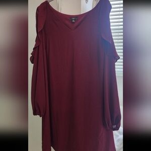 R&K Burgundy V-Neck Formal Knee Length Dress